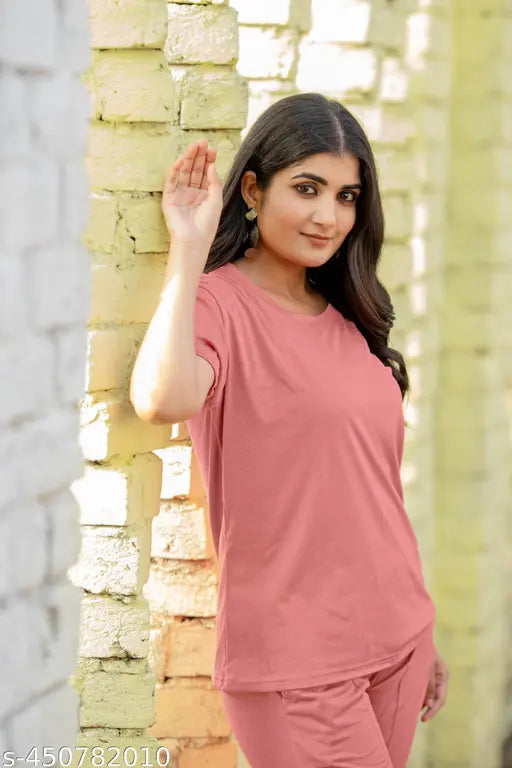 Peach and maroon polycotton nightdress for women and girls, soft material, short sleeves