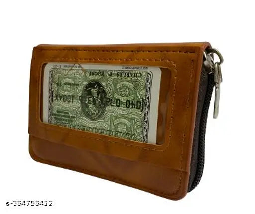 Solid faux leather RFID-blocking, 5-compartment zip wallet for men. Horizontal design, multiple card slots, functional accessory