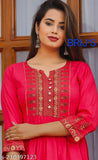 Pink embroidered long kurta with Nyra cut design, V neckline, 3/4 sleeves" # clarify Nyra cut and style details