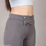 Gray high waisted trousers with flap pockets for women, girls and women