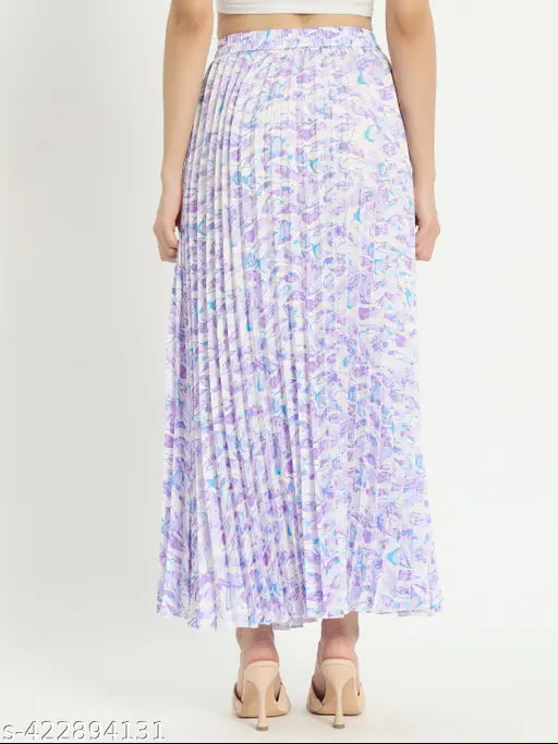 Trendy digital printed crepe skirt, women's Western wear, pleated & flared styles, polka dot pattern, size 26-38 (India)
