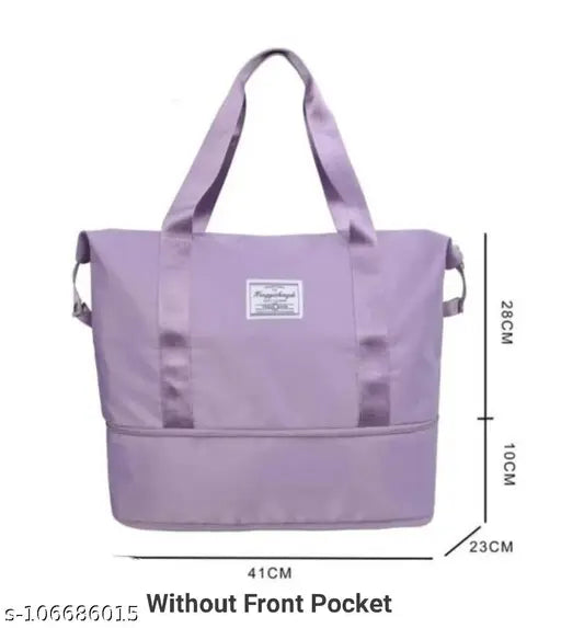 Light purple handbag with front pocket, zip closure