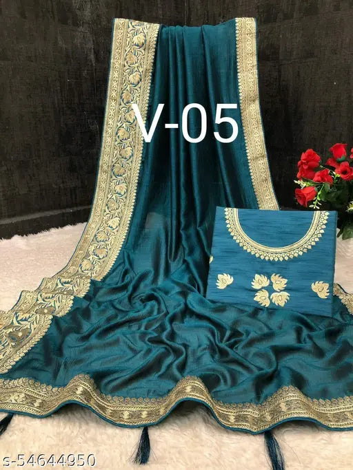 Vichitra Silk saree with heavy embroidery lace border, perfect for women's formal wear, India origin