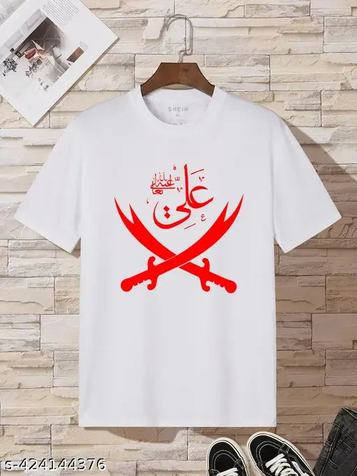 EID Printed Polyester Short Sleeve T-Shirt M101, vibrant Indian design on chest, size M (38in chest, 21in length)