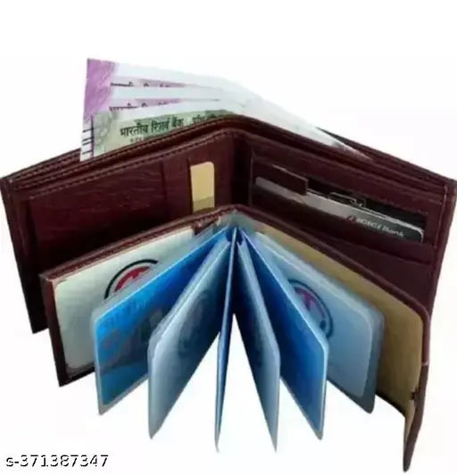 Faux leather men's wallet, fashionable textured design, features 5 compartments. Free size (L10cm x W10cm), origin India