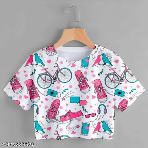 Printed polyester women's cycling t-shirt with short sleeves, available in sizes S, M, L, XL