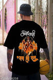 Men's cotton blend Ayodhyapati Jai Shree Ram black printed T-shirt, oversized style with short sleeves. Size chart included. Indian handcrafted printed t-shirt