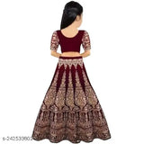 Embroidered velvet lehenga cholis for kids in various sizes, net dupatta, suitable for functions and weddings, unstitched material from India