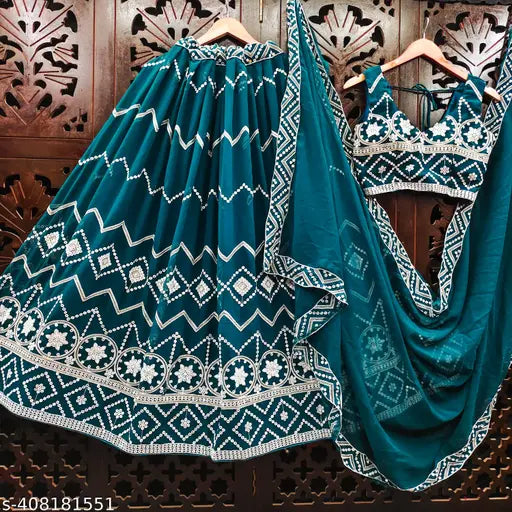 Embroidered georgette women's choli & lehenga-duppata set, semi-stitched, India origin