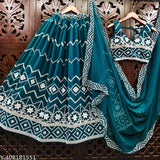 Embroidered georgette women's choli & lehenga-duppata set, semi-stitched, India origin