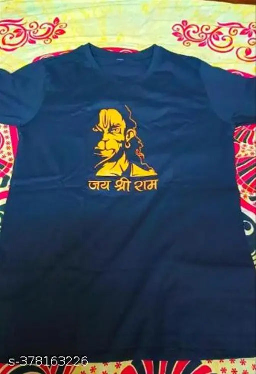 Shree Hanuman printed polyester t-shirt, Indian devotional art on short sleeves