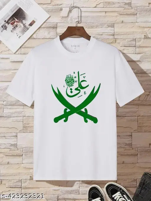 Polyester Eid Mubarak t-shirt with Allah print, short sleeves, size S-XXL