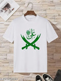 Polyester Eid Mubarak t-shirt with Allah print, short sleeves, size S-XXL