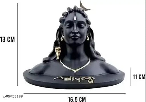 Resin Adiyogi Statue with Rudraksha Mala, 10.2cm tall Shiva idol for car dashboards or home decor, India origin