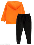 Orange cotton blend girls' winter hoodie set with pants - 1 pack, perfect for keeping kids warm and comfortable during cold seasons. Made in India