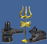 Marble Sai Collection Shivling & Nandi Idols with Trishul, black and marble, religious statue on display