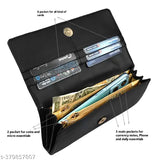 Black handbag purse with phone pocket, multiple credit card slots, and a coin purse