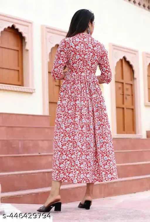 Rayon Anarkali Jaipur Kurti, vibrant Sanganeri prints, traditional Indian women's outfit