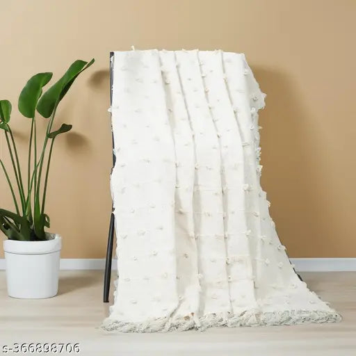 Pure cotton handknit throw blanket for sofa, soft and cozy decorative sofa throw, 52x82 inches, 130x210 cm