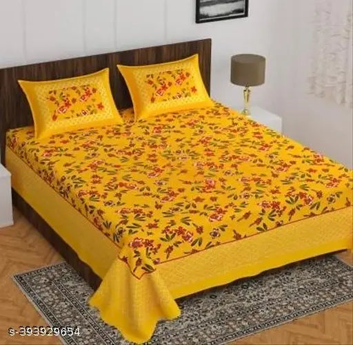 Cotton double bed sheet set with 2 pillow covers, vibrant design, 90x100 cm, Jaipuri cotton