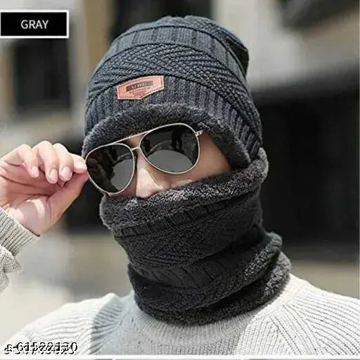 Dgrey wool balaclava cap for men, trendy solid-color headwear from India
