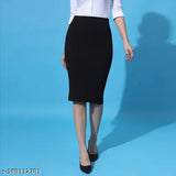 Women's stretchable polyester pencil skirt, solid net, available in sizes 26, 28, 30, 32, 34, Indian-made formal wear for women