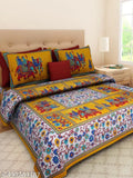 100 cotton double bed sheet with 2 pillow covers, yellow floral print bedding.