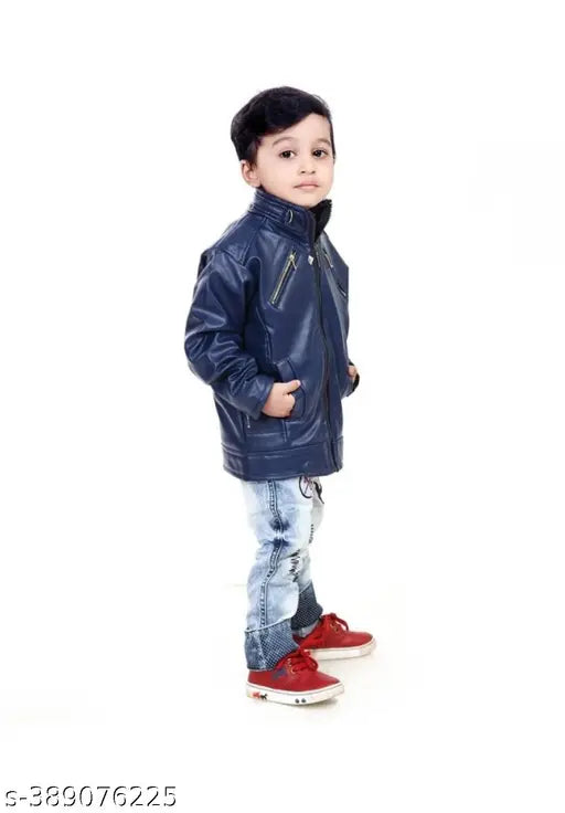 Blue casual boy's jacket, hooded, zip closure