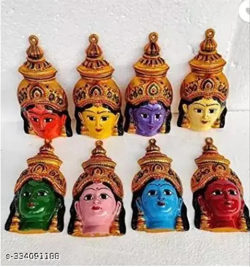 Multicolored decorative showpiece of Ashtalakshmi devi faces set of 8 pcs, 16cm metal material