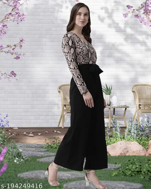 Trendy Hollywood-style Lycra jumpsuit with long sleeves and printed net pattern, XS to XXXXL sizes available