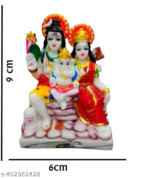 Colorful poly-resin Shiv Parivar Family Murti Statue, 9x6x4 cm for Pooja Temple decor or gift