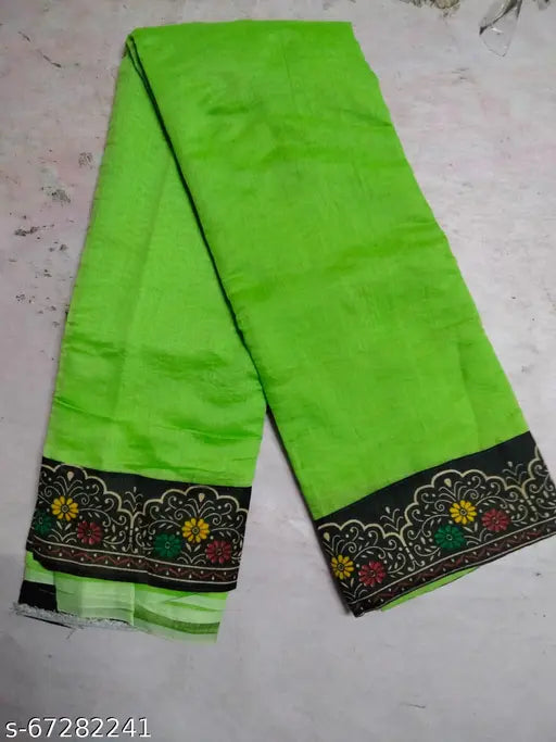 Green chanderi cotton saree with black borders