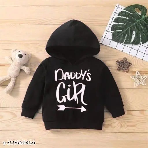Red & Black Infant Winters Baby Clothes Long Sleeve Hoodie Sweatshirt with Daddy's Girl Print, fleece lining, hooded neck. Soft poly cotton for boys and girls, suitable for daily wear and parties. Made in India