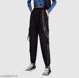 Solid cotton cargo pants for women & girls, loose fit and stylish design