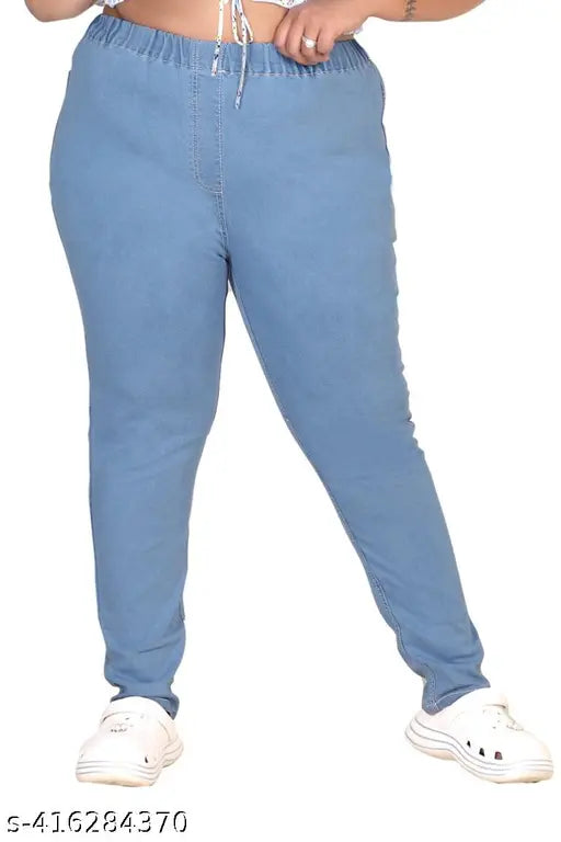 Light Blue Denim Jeggings, premium quality plus size, stretchable Lycra fabric, extended length for comfortable fit