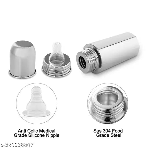 Stainless steel baby feeding bottle, 250ML capacity with blue cover - perfect for kids milk and water needs