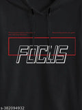 Black cottonblend slim fit men's hoodie with focus print, long sleeve, cotton blend fabric