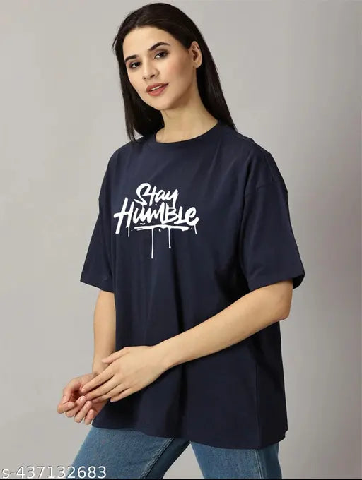 Navy blue cotton oversized T-shirt for women