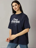 Navy blue cotton oversized T-shirt for women