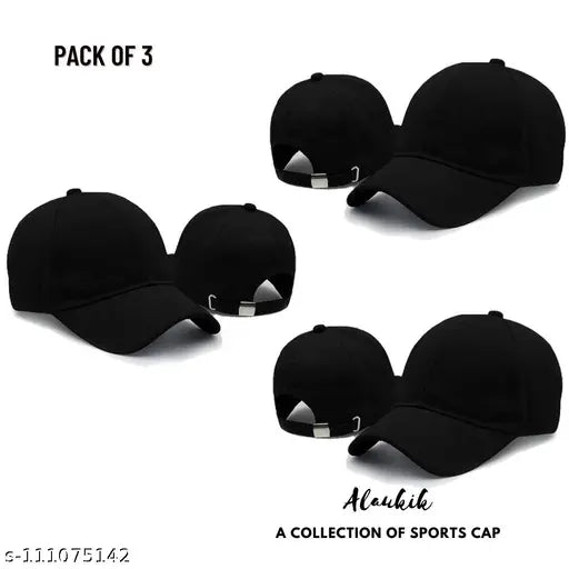 Trendy Adjustable Cotton Baseball Caps (3-pack) for Men & Women - Unisize, Solid Design, Made in India