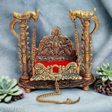 Metal religious swing ladder, intricately designed, with Gopal Ji deity, red and gold accents