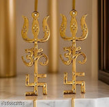 Metal Trishul Swastik Yantra set, pure metal Vastu decor for home door, Indian origin (set of 2)