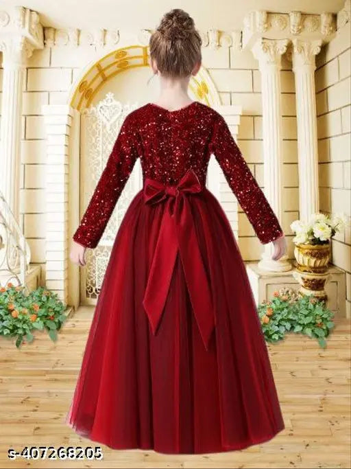 Embellished maxi length net gown dress for girls party wear, long sleeves, embroidery work, size range 3-16 years, India origin
