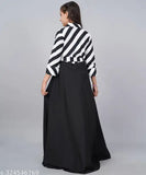 Striped crepe maxi dress, high-quality rose print, round neck, 3-quarter sleeves - party wear for girls aged 14-15 years, India origin
