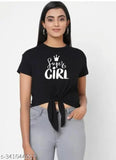 Black lycra crop top with 'Super Girls' printed net pattern, short sleeves for women, size S-XL