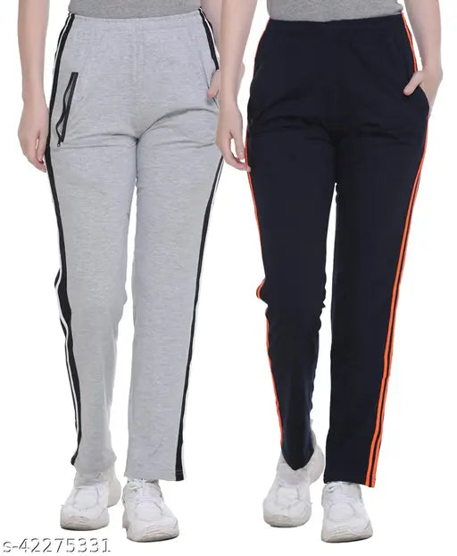 Gray and black track pants