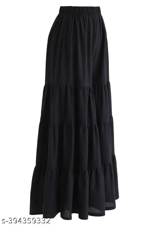 Black long pilin skirt with ruffled hem