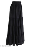 Black long pilin skirt with ruffled hem