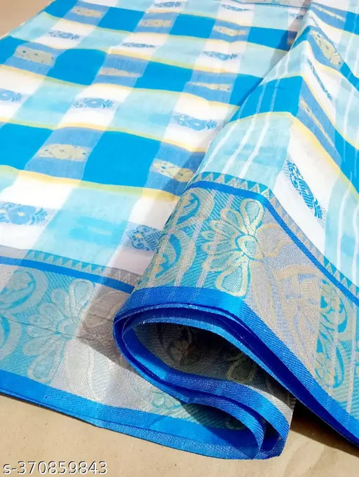 Pure tant cotton saree, gold-threaded zari woven net in free size, single piece from India
