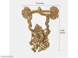 Gold Metal Radha Krishna Couple Figurine Wall Hanging, Indian Religious Home Decor, 33cm x 25cm x 1.5cm